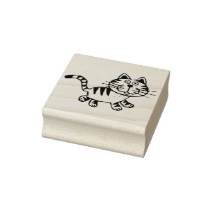 cartoon tabby cat art stamp