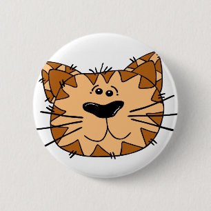 Cartoon Tabby Cat Face Pinback Button