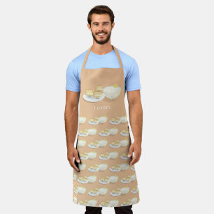 Cartoon Tan White Biscuits Grits Pattern Name Apron