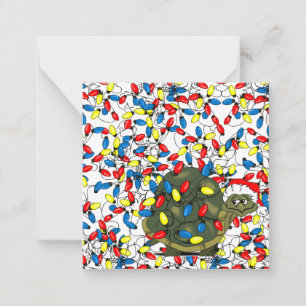 Cartoon Tangled Christmas Lights and Turtle Note Card