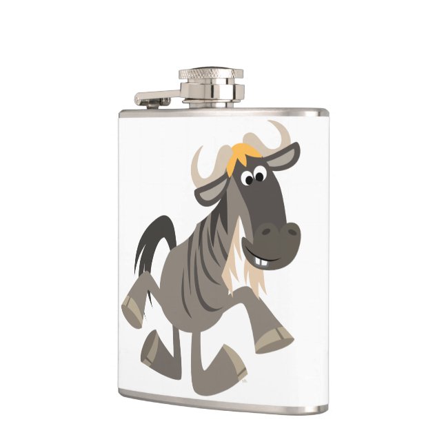 Cartoon Tap Dancing Wildebeest Hip Flask (Left)