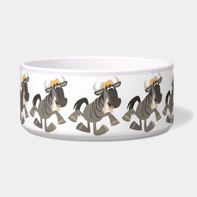 Cartoon Tap Dancing Wildebeest Pet Bowl (Left)
