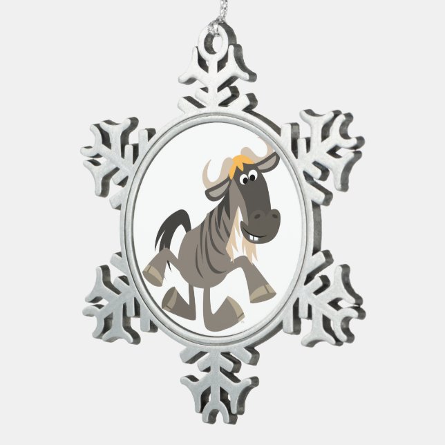 Cartoon Tap Dancing Wildebeest Pewter Ornament (Right)