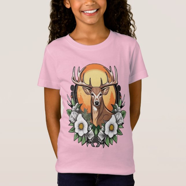 Cartoon Tattoo Art Of A Deer With Georgia Rose T-Shirt (Front)