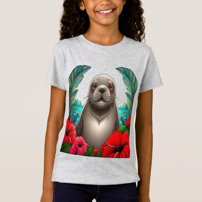 Cartoon Tattoo Art Of Hawaiian Monk Seal  T-Shirt (Front)