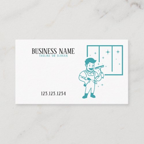 Cartoon Teal and White Sprayer Window Cleaner Business Card