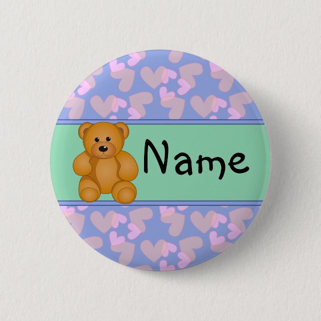 Cartoon Teddy Design Pinback Button (Front)