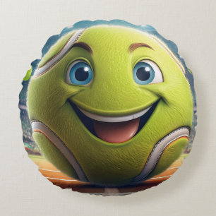 Cartoon Tennis Ball Round Pillow – Whimsical Fun