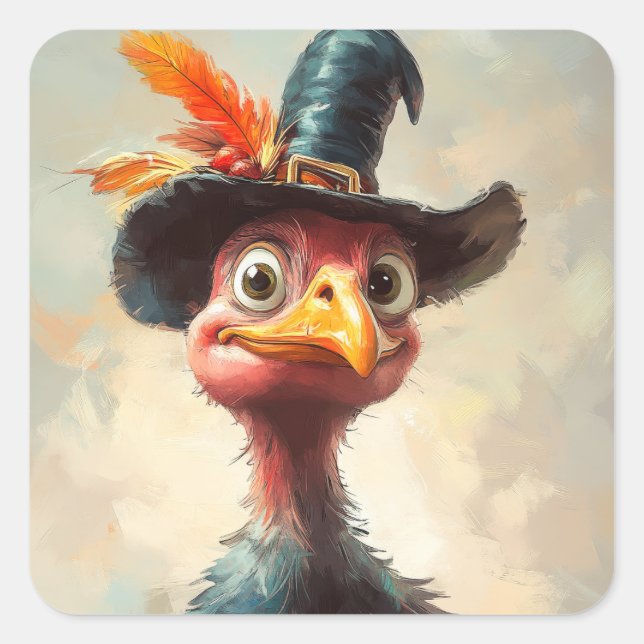 Cartoon Thanksgiving Turkey Square Sticker (Front)