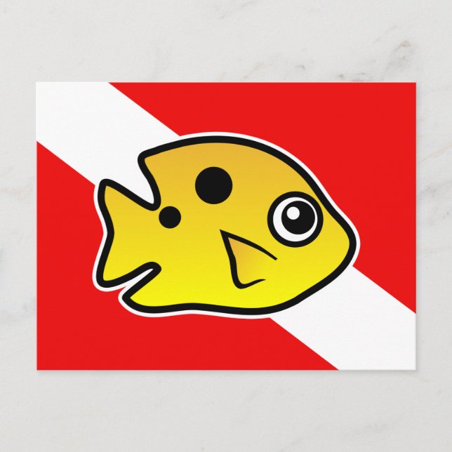 Cartoon Threespot Damselfish Dive Flag Postcard (Front)