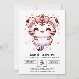 Cartoon Tiger 1st Birthday Invitation