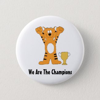 Cartoon Tiger Champion With Trophy Pinback Button
