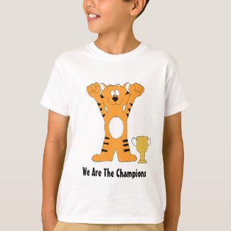 Cartoon Tiger Champion With Trophy T-Shirt