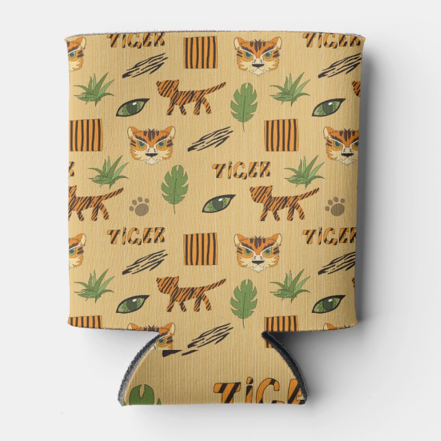 Cartoon Tiger: Cheerful Children's Pattern. Can Cooler (Front)