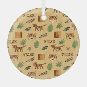 Cartoon Tiger: Cheerful Children's Pattern. Glass Ornament