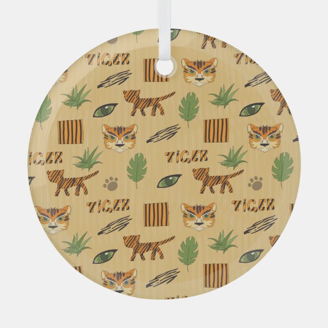 Cartoon Tiger: Cheerful Children's Pattern. Glass Ornament (Front)