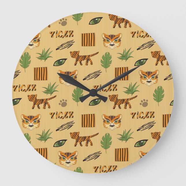 Cartoon Tiger: Cheerful Children's Pattern. Large Clock (Front)
