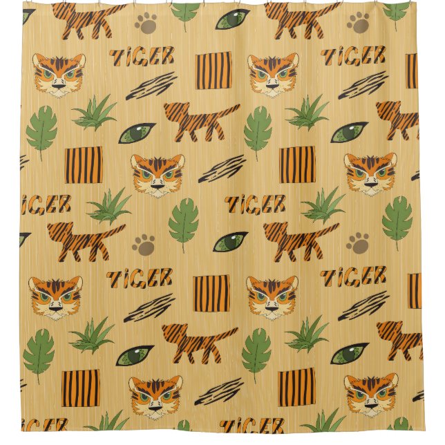 Cartoon Tiger: Cheerful Children's Pattern. Shower Curtain (Front)