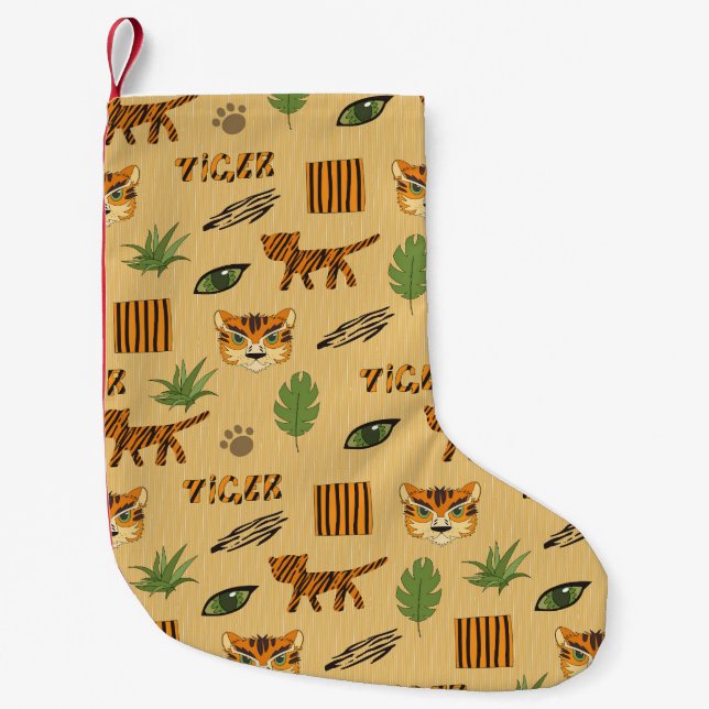 Cartoon Tiger: Cheerful Children's Pattern. Small Christmas Stocking (Front)
