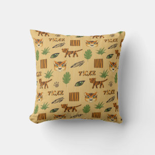 Cartoon Tiger: Cheerful Children's Pattern. Throw Pillow