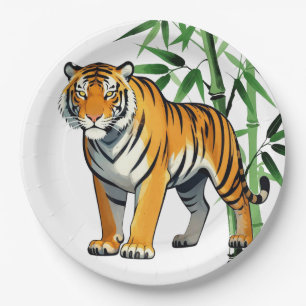 Cartoon Tiger Gift Tiger Lover Orange Black Paper Plates