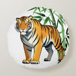Cartoon Tiger Gift Tiger Lover Orange Black Round Pillow