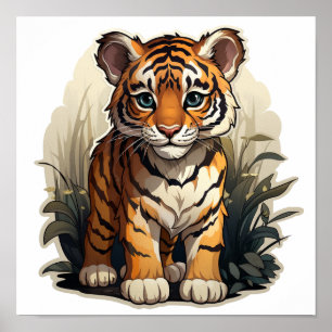 Cartoon tiger illustration poster
