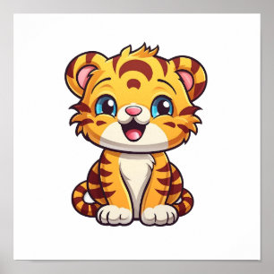 Cartoon tiger illustration poster