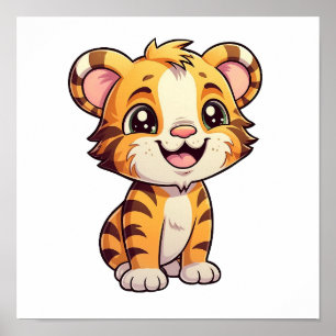 Cartoon tiger illustration poster