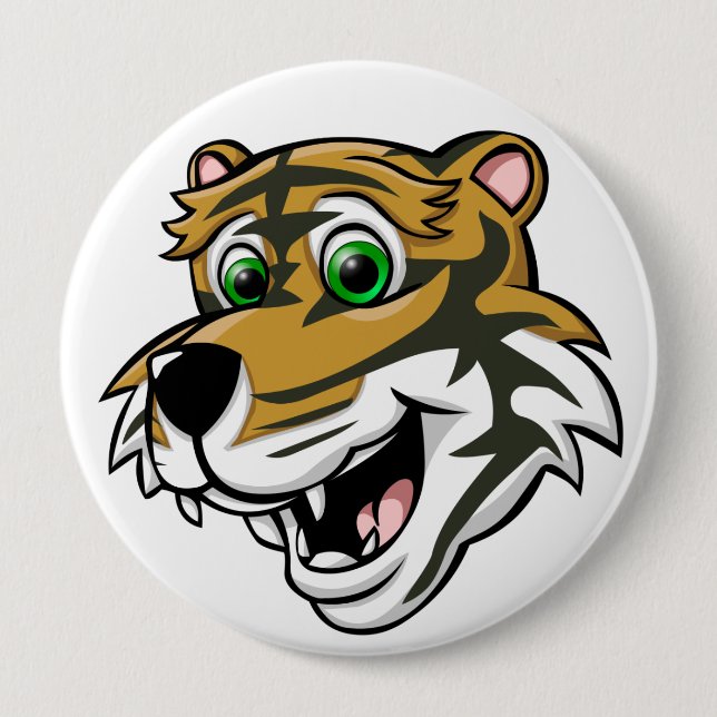 Cartoon Tiger Pinback Button (Front)