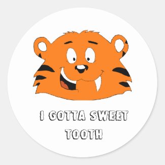 Cartoon Tiger With Sweet Tooth Classic Round Stick Classic Round Sticker