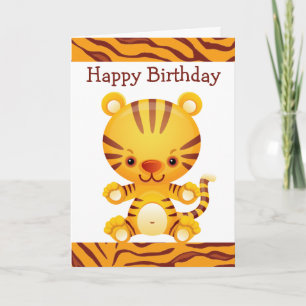 Cartoon Tiger with Tiger Print Happy Birthday Card