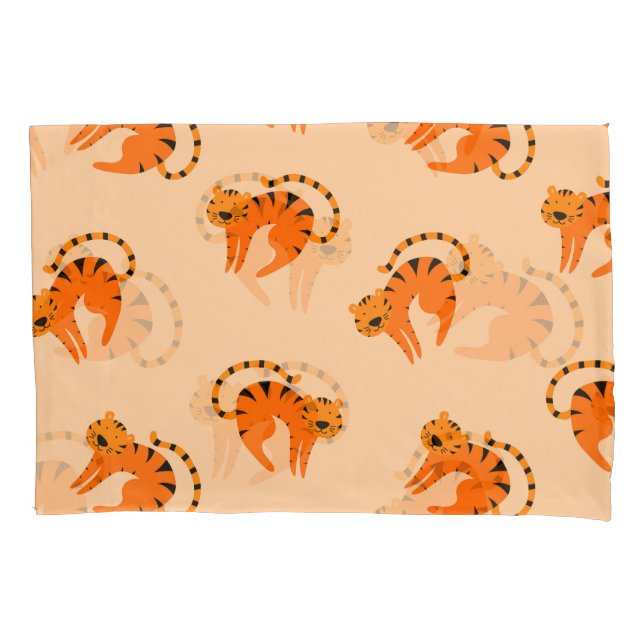 Cartoon Tigers: Children's Vintage Print Pillow Case (Front)