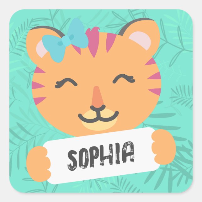 Cartoon Tigress with Name Tag - green (Front)