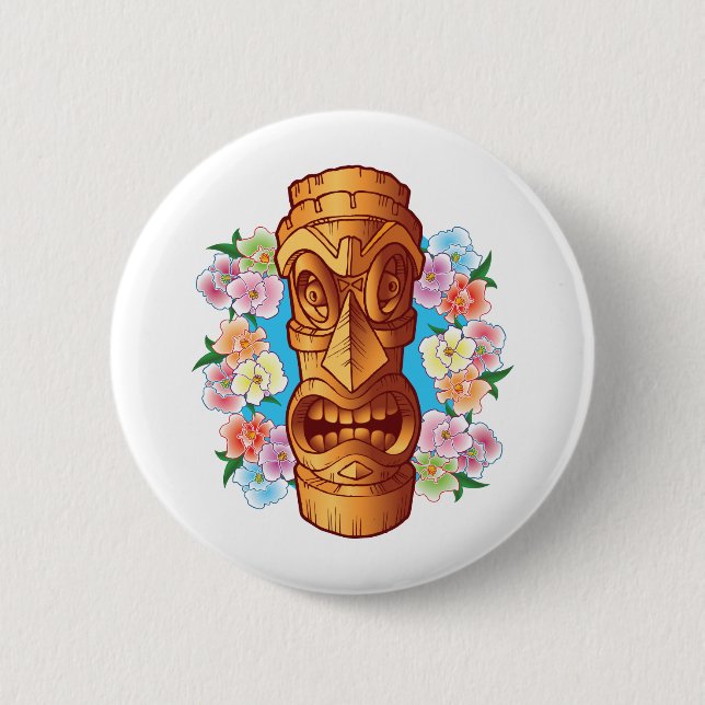 Cartoon Tiki Statue Button (Front)