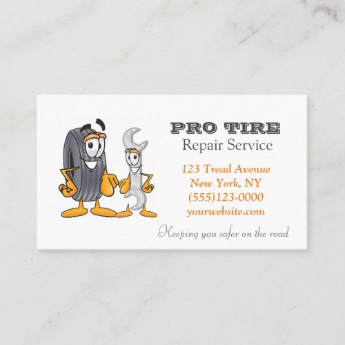 Cartoon Tire Design Auto Repair Service Business Card