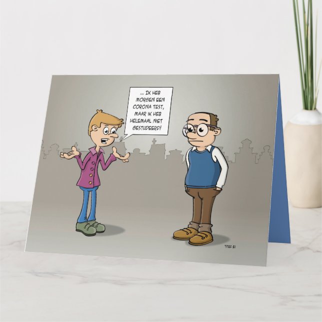 Cartoon; tomorrow I have a Corona test.  Card (Front)