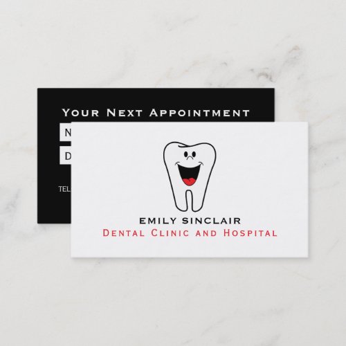 Cartoon Tooth Logo Dentist Appointment Business Card