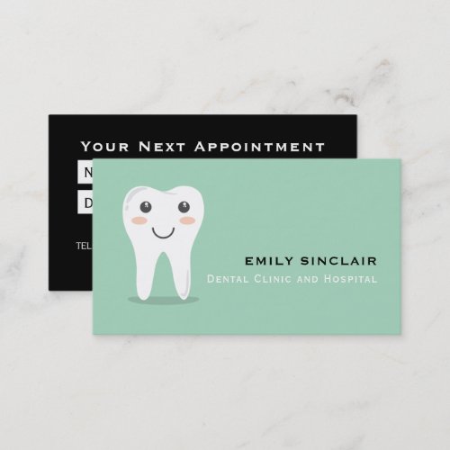 Cartoon Tooth Logo Dentist Appointment Business Card