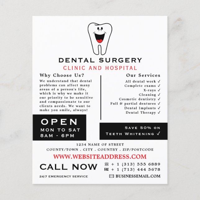 Cartoon Tooth Logo, Dentistry, Dentist Advertising Flyer (Front)