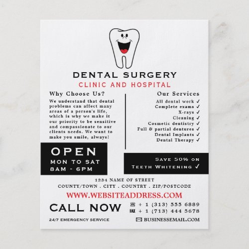 Cartoon Tooth Logo Dentistry Dentist Advertising Flyer