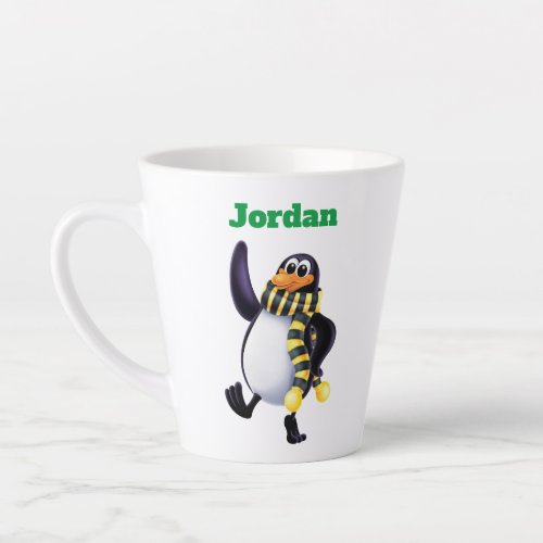 Cartoon Topper the Penguin Waving Latte Mug