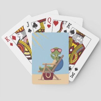 Cartoon Tortoise with Sunglasses Relaxing on Beach Poker Cards