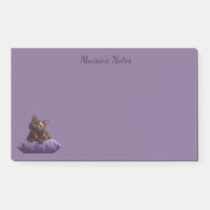 Cartoon Tortoiseshell Kitten on Purple Cushion Post-it Notes