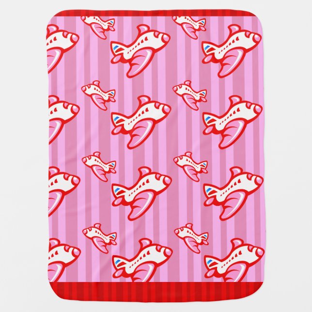 Cartoon Toy Airplane | pink red Swaddle Blanket (Front)