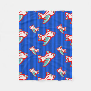 Cartoon Toy Airplane red blue Fleece Blanket
