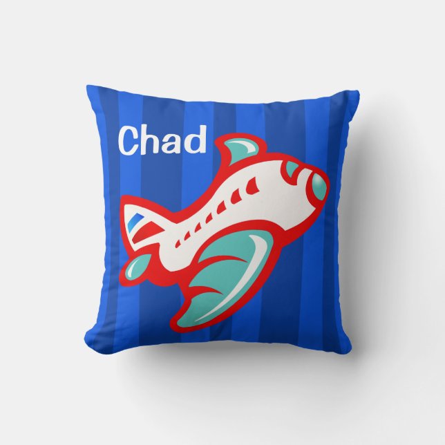 Cartoon Toy Airplane | red blue Throw Pillow (Front)