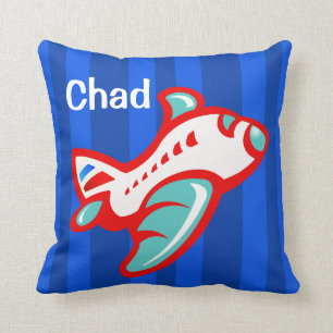 Cartoon Toy Airplane red blue Throw Pillow