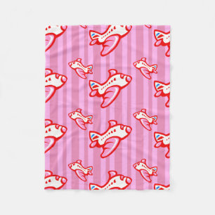 Cartoon Toy Airplane red pink Fleece Blanket