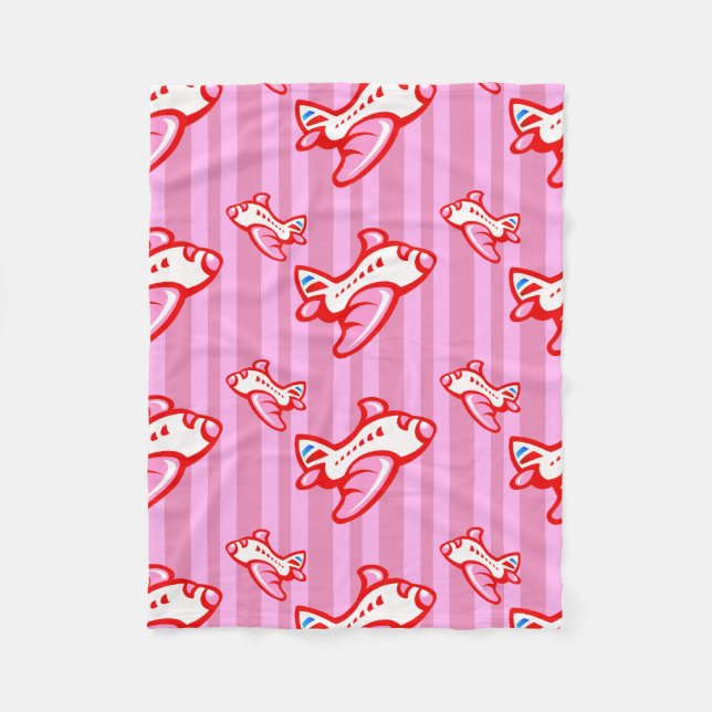 Cartoon Toy Airplane | red pink Fleece Blanket (Front)